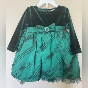 3/$30 Girls Size 12M Youngland Stunning Dark Green Formal Dress Velvet Velour
